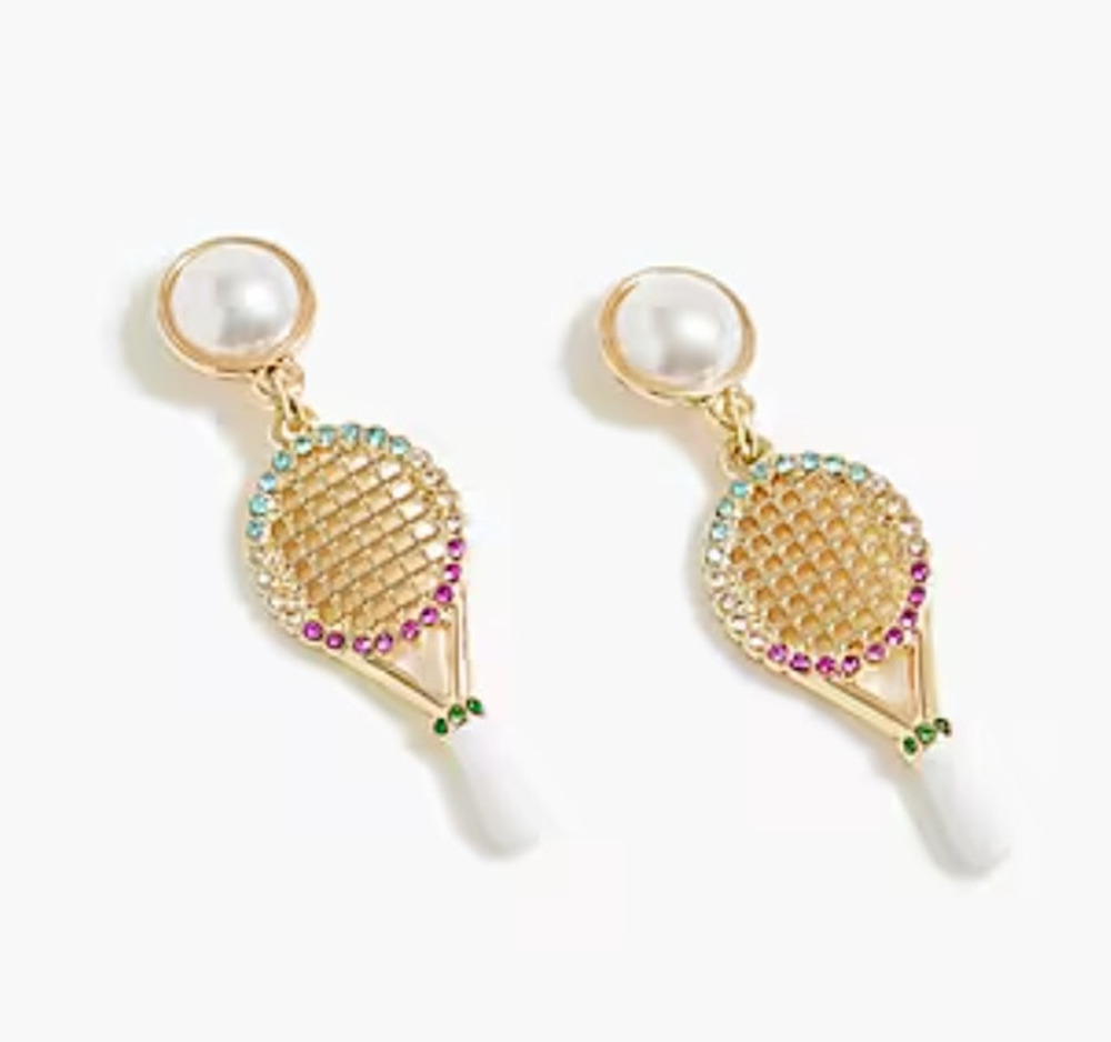 NWT J. Crew Tennis Racquet Drop Pearl Earrings